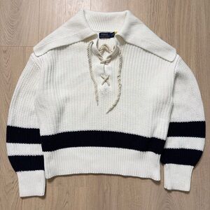 Polo Ralph Lauren Nautical Cotton Long Sleeve Knit Sweater Womens Medium White